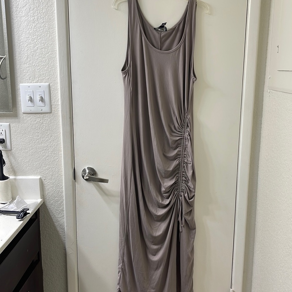 Tan knit maxi dress with slit